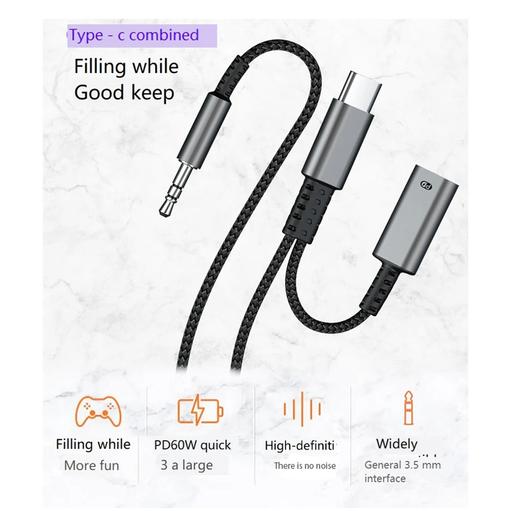 Type C To 3.5Mm Audio Adapter Cable AUX Car HiFi Audio Adapter Digital Decoder Headphone Jack Adapter