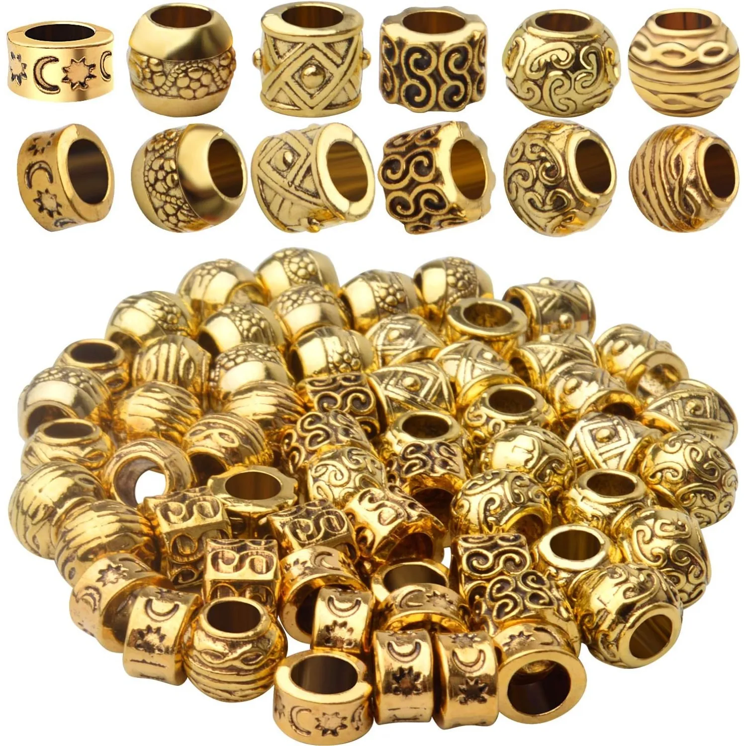 

60pcs Spacers Beads Tibetan Large Hole Spacers Round Tube Beads European Rondelle Spacers for Necklace Bracelet DIY Jewelry