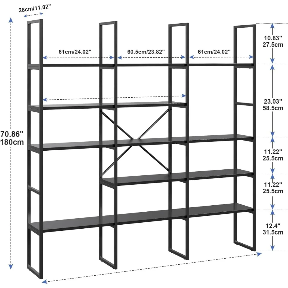 5 levels of triple width geometric bookshelves, 71 