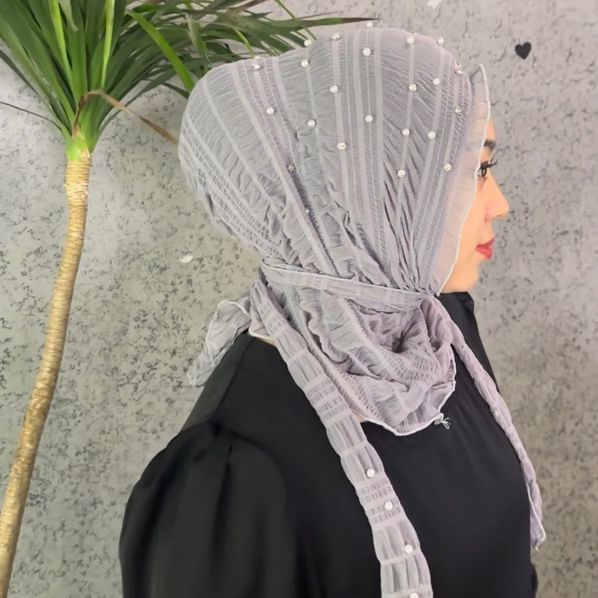 New Muslim Women's Shawl Soft Instant Hijab Lace Shawls Headscarf Solid Colour Diamond Beaded Simple Women's Turban Bottom Hat