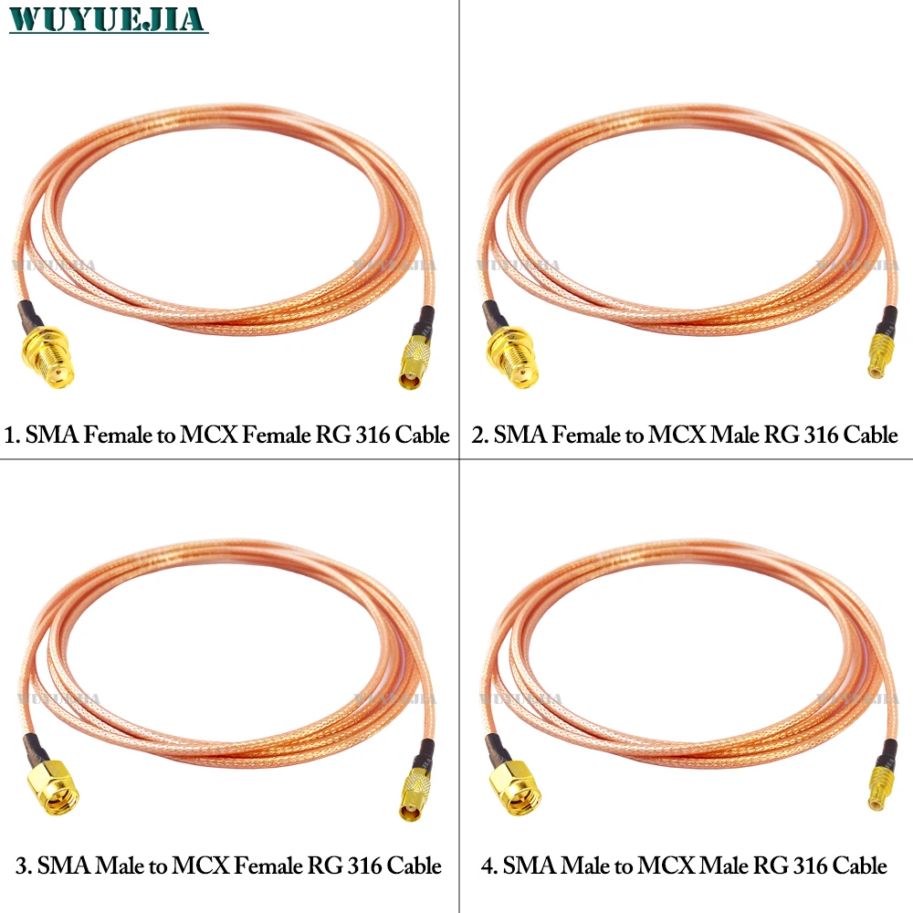 1Pcs MCX to SMA RG-316 Pigtail Cable MCX Male to SMA Male Plug / MCX Female to SMA Jack RG316 Pigtail RF Coaxial Extension Cable