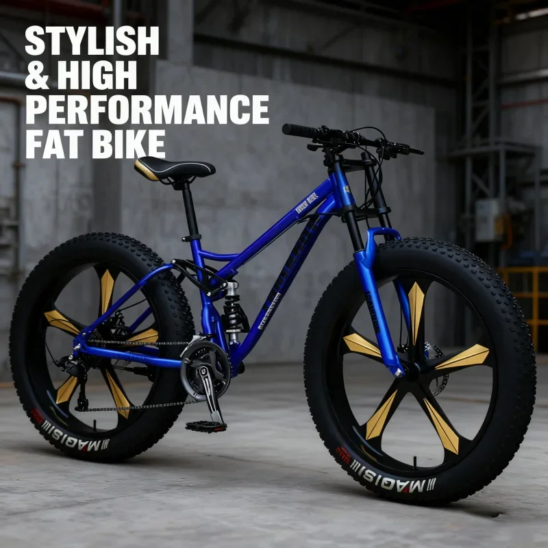 دراجة جبلية زرقاء بخمسة شفرات للطرق الوعرة مع نظام متغير السرعة وواسع للغاية 4.0 ممتص للصدمات على الشاطئ والثلج والكبار #6