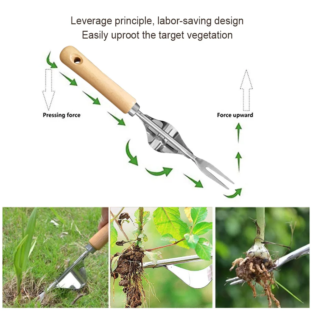 Manual Weeds Remover With V-Shaped Fork Long Handle Garden Lawn Weeder Outdoor Yard Grass Root Pullers Tools For Soils Loosening