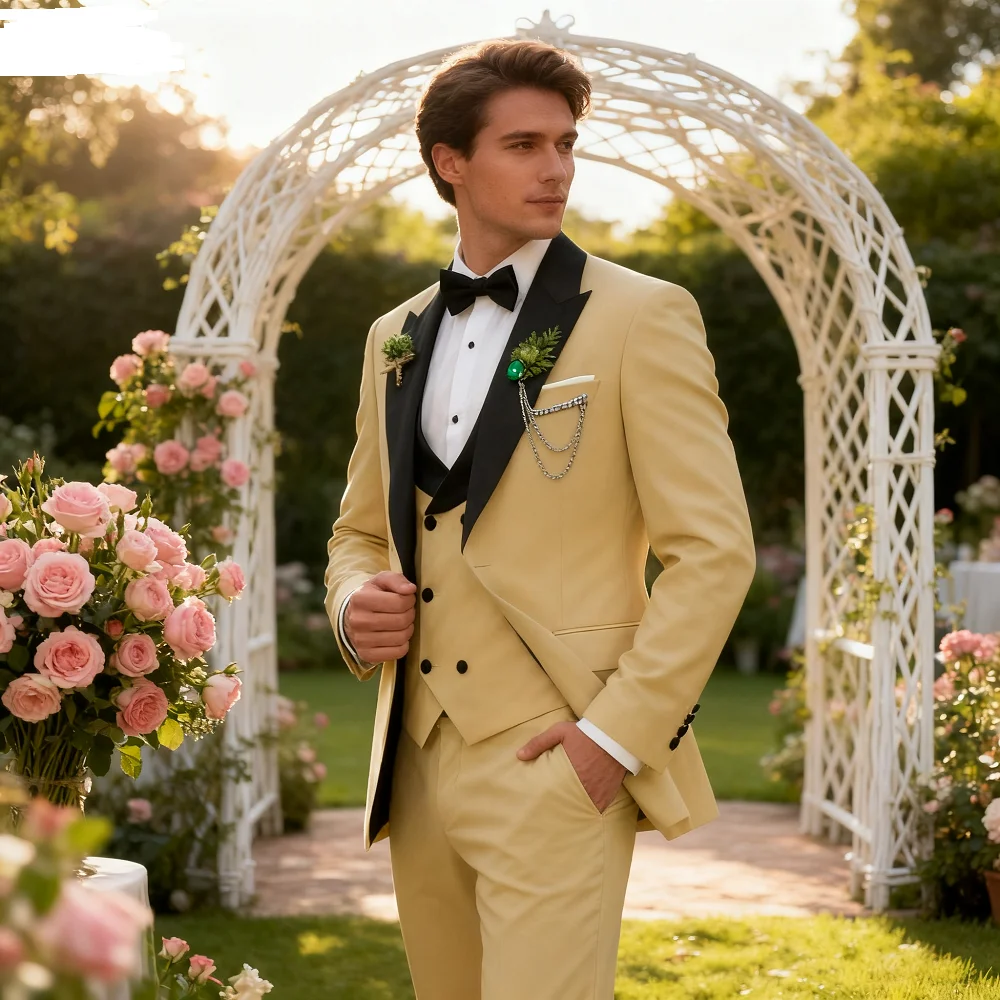 

3 Pieces Men's Wedding Suits Formal Groom Tuxedo Slim Fit Business Casual Double Breasted Blazer Vest Pants Set for Party