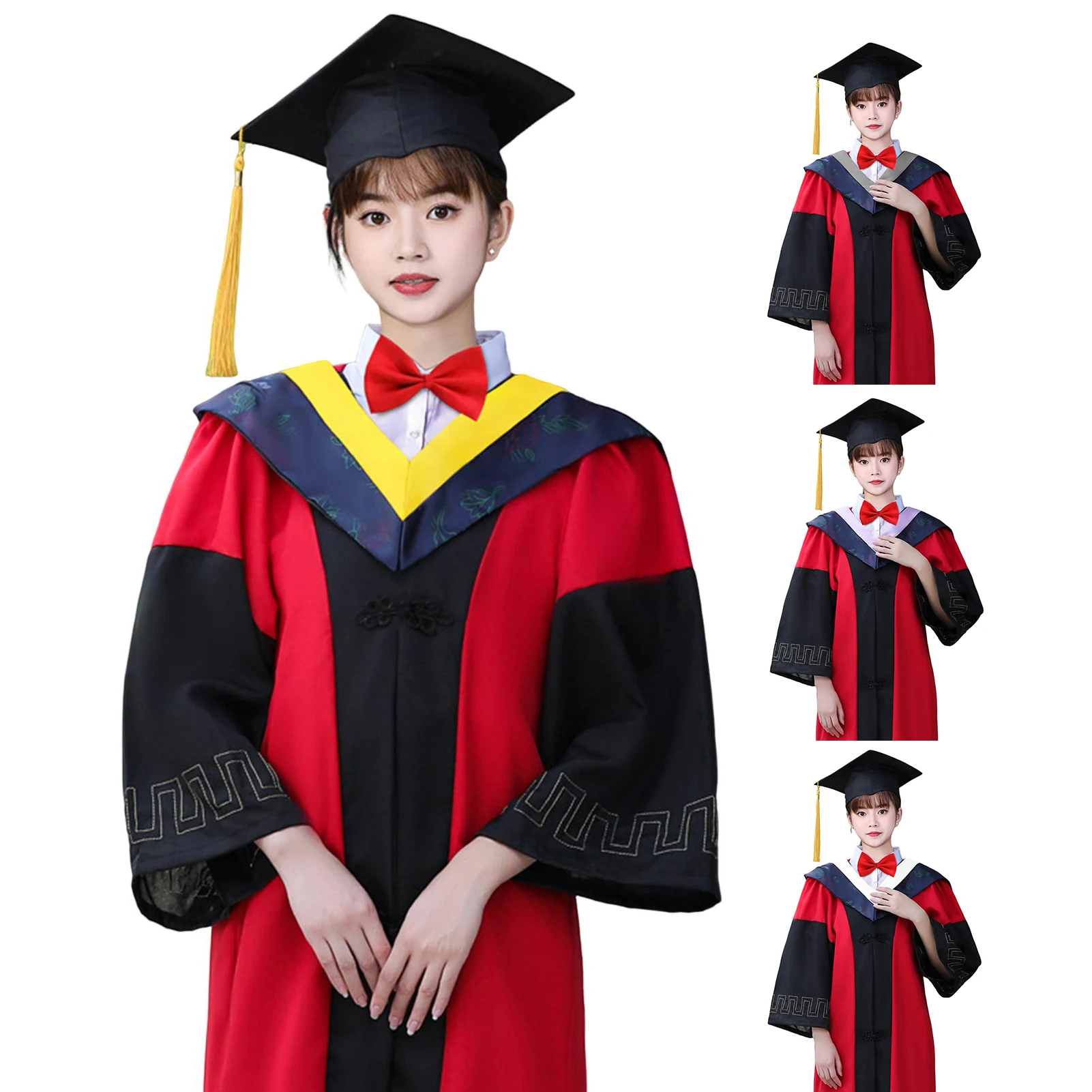 Abschlusskleid und Mütze, Anzüge für Bachelor, Unisex, Abschlusskleider, College-Abschlusskappen mit Quaste + Kleid, Stola für Damen und Herren