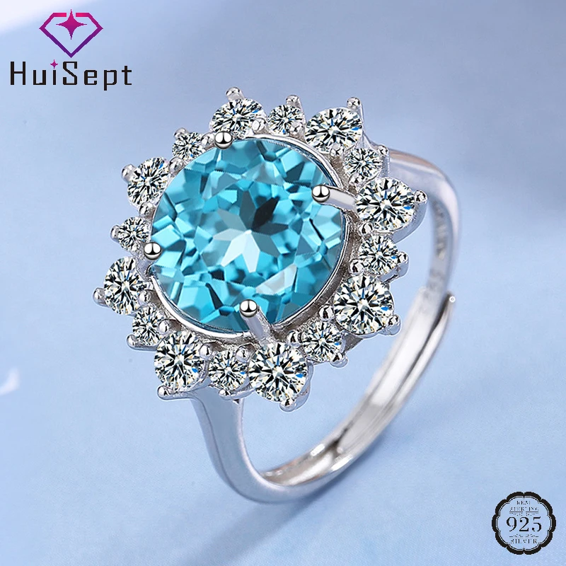 

HuiSept Trendy Women Ring 925 Silver Jewelry with Sapphire Zircon Gemstone Accessories for Wedding Party Engagement Gift Rings