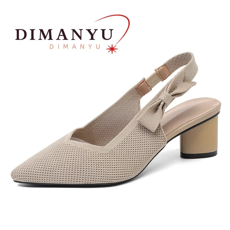 

Pointed High Heels For Women 2026 Spring New Knitted Closed-Toe Women Sandals Large Size Backless Low-Cut Women's Bow Shoes