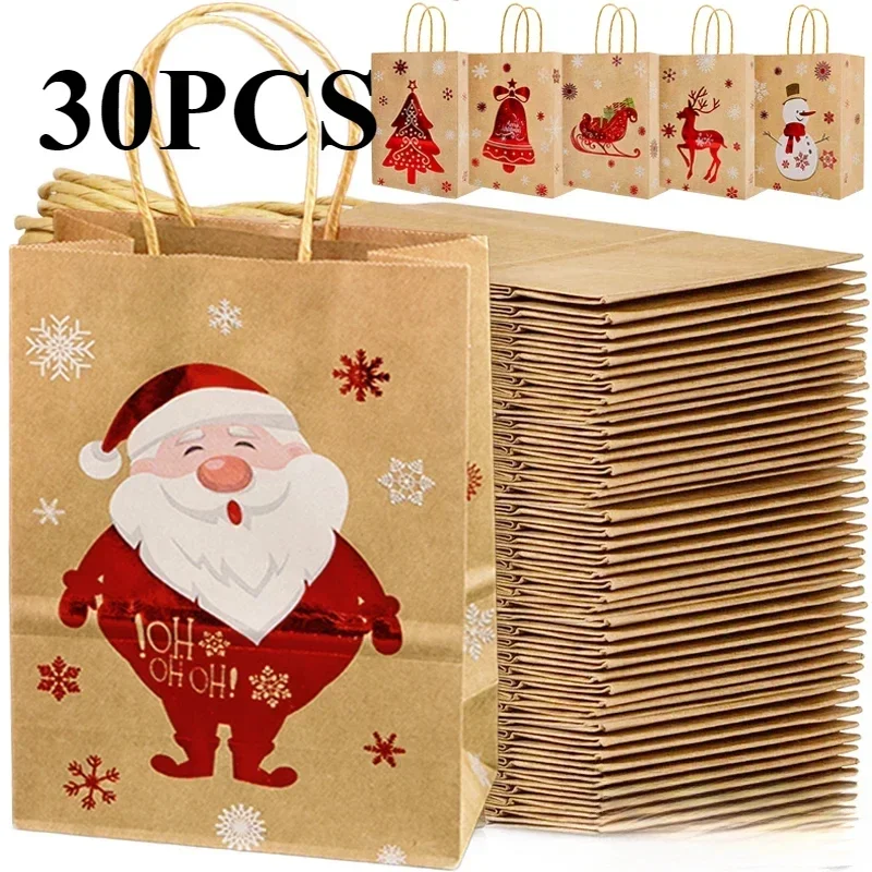 Wholesale Christmas Kraft Paper Gift Bags Santa Claus Candy Cookie Treat Box Packaging Bag 2024 Xmas Party Home Decor Supplies