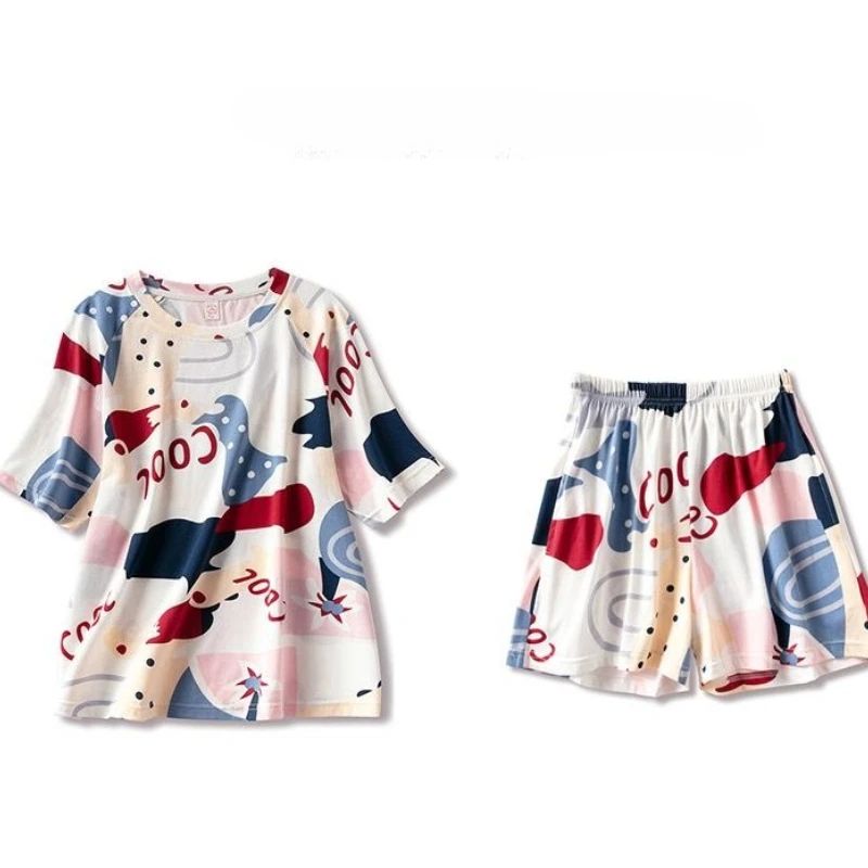 

2026 Cotton Pajamas Women' Summer Short-sleeved Shorts Thin Cute Student Cotton Summer Casual Loungewear Set Can Be Worn Outside