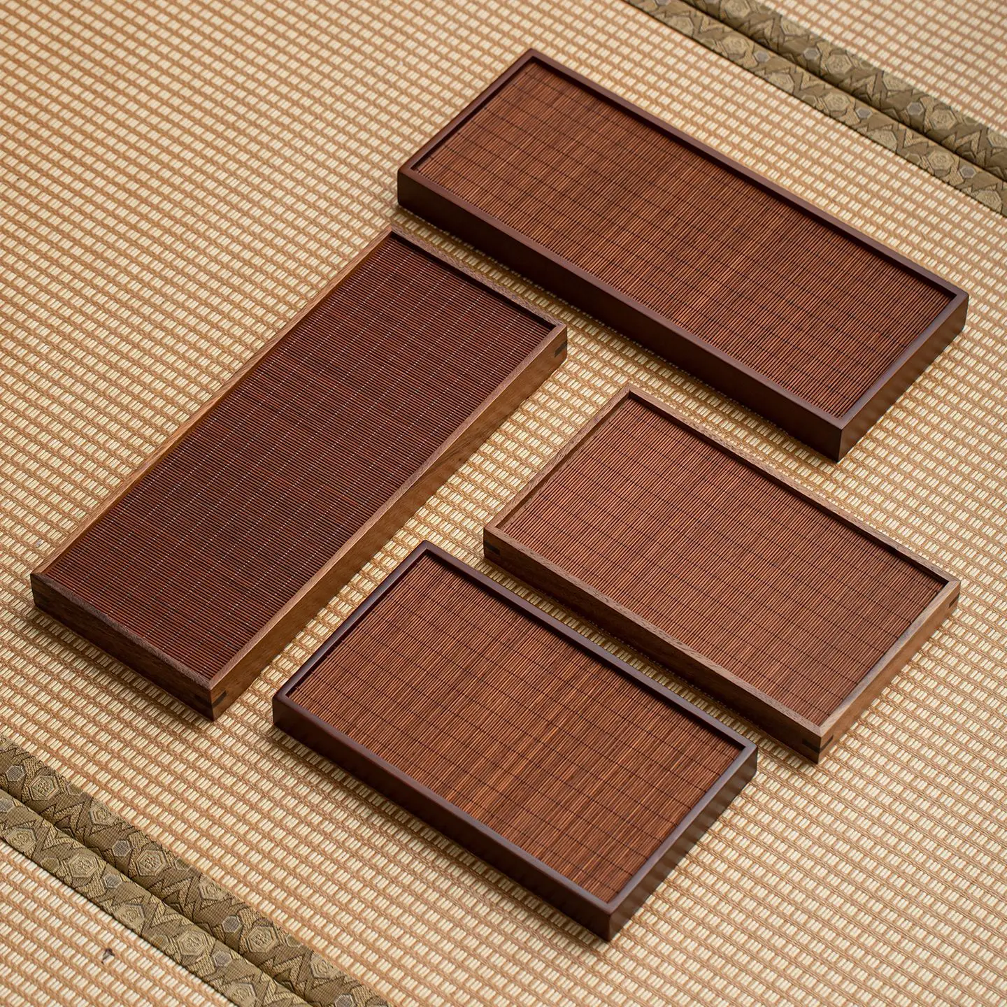 Walnut Wood Bamboo Tea Tray Chinese Style Minimalist Rectangular Tea Table Zen Tea Serving Tray
