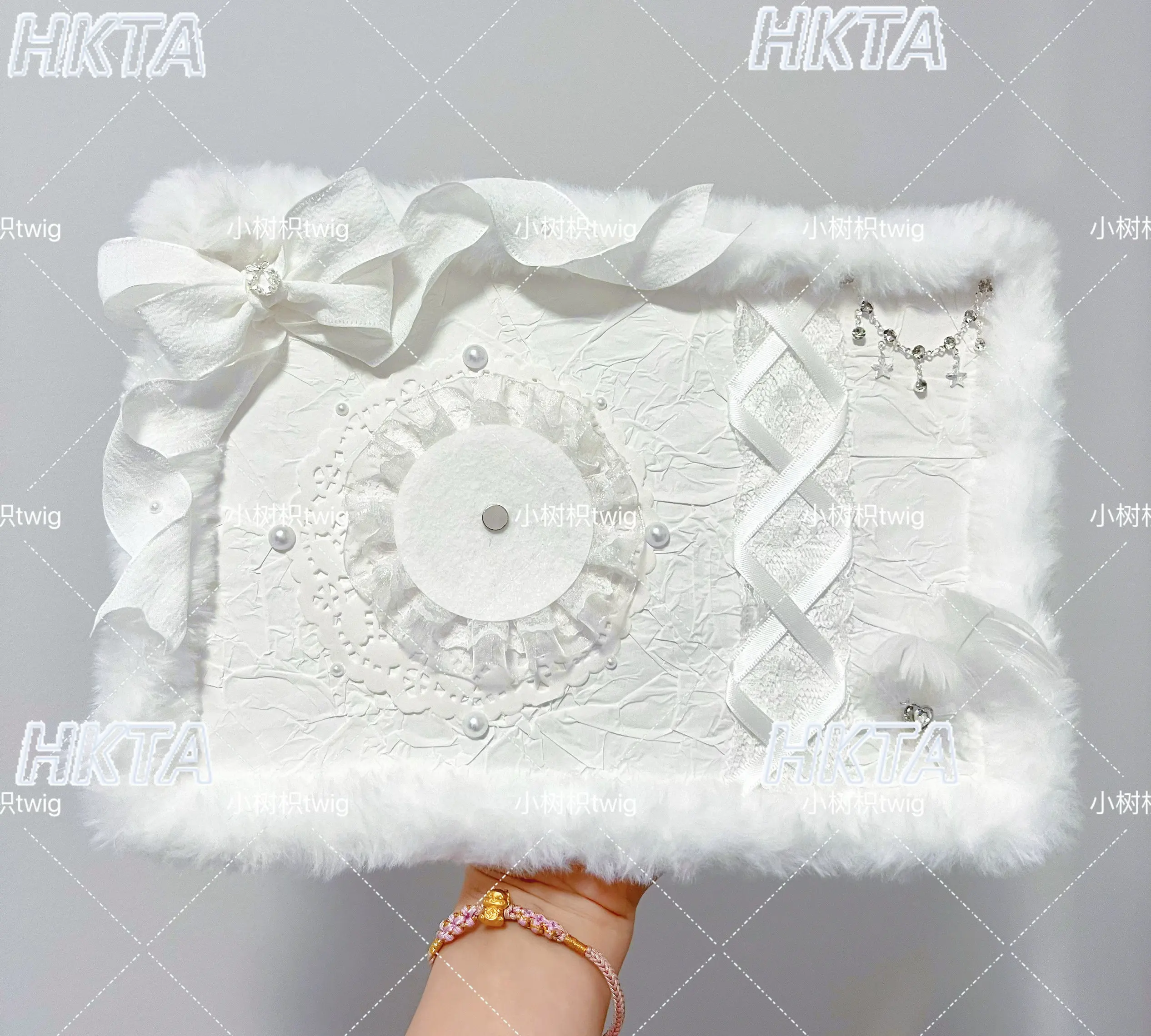 Finished White Lace Plush Ribbon Bow Color Matching Sweet Cute Pain Board Accessories Women DIY Handmade Tote Bag Decoration