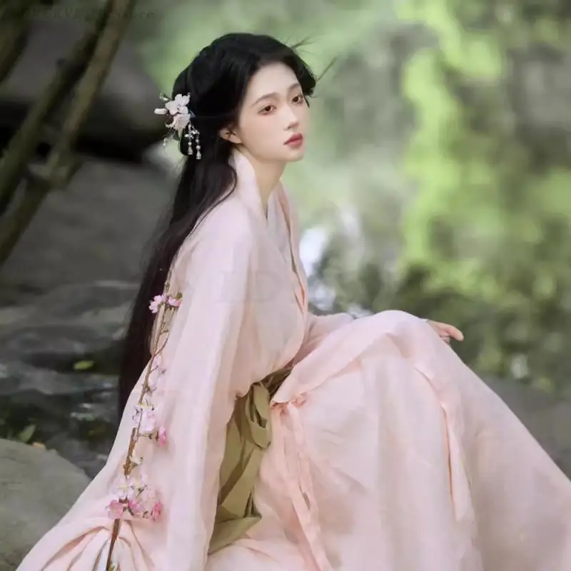مجموعة وي جين هانفو الوردية الأنيقة من سلالة تانغ الملابس التقليدية القديمة على الطراز الصيني فستان هانفو أزياء تنكرية للنساء