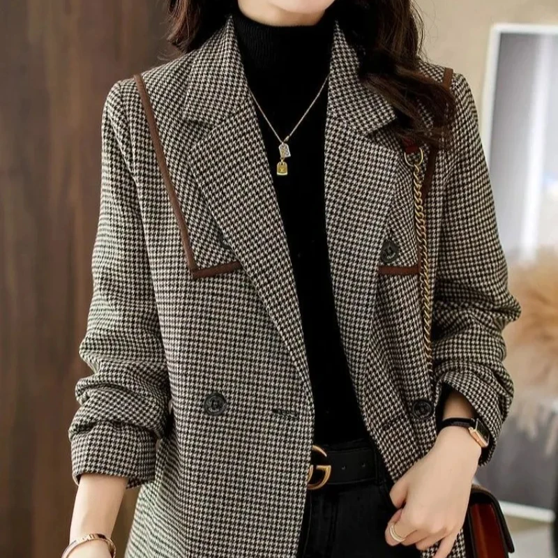 

Blazer Wool Blend Coat for Women Plaid Long Trendy Autumn Outerwears Mixtures Jacket Woman Winter Clothes 2024 Cheap Elegant Hot