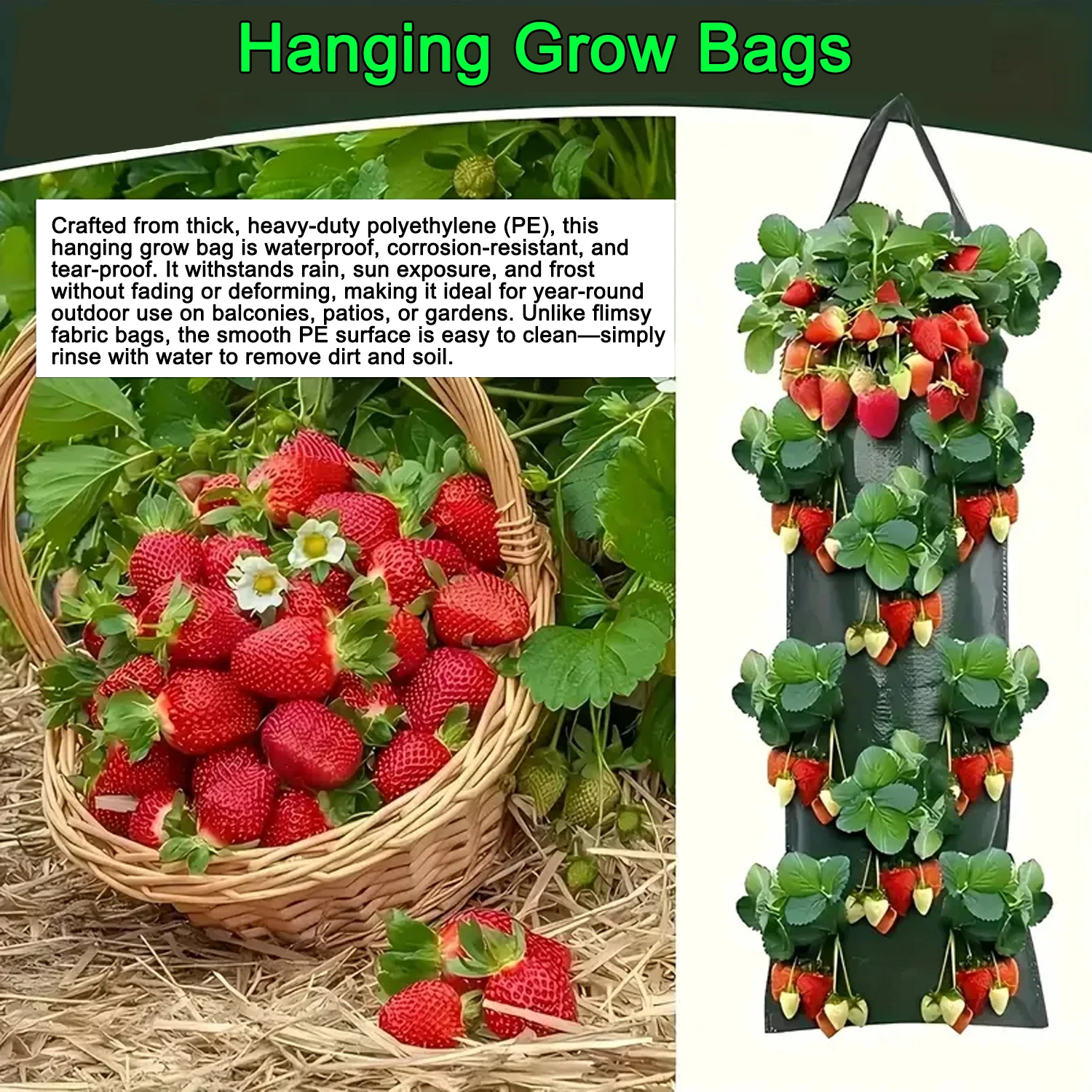 Hanging Grow Bags for Strawberry Tomato 4/5/6/8/10 Holes Hanging Planting Grow Bag  Outdoor Hanging Planting Bag Garden Gift