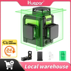Huepar Professional 12-Line 3D Cross Line Laser Level with Self-Leveling, 360° Vertical and Horizontal, and Osram Green Laser