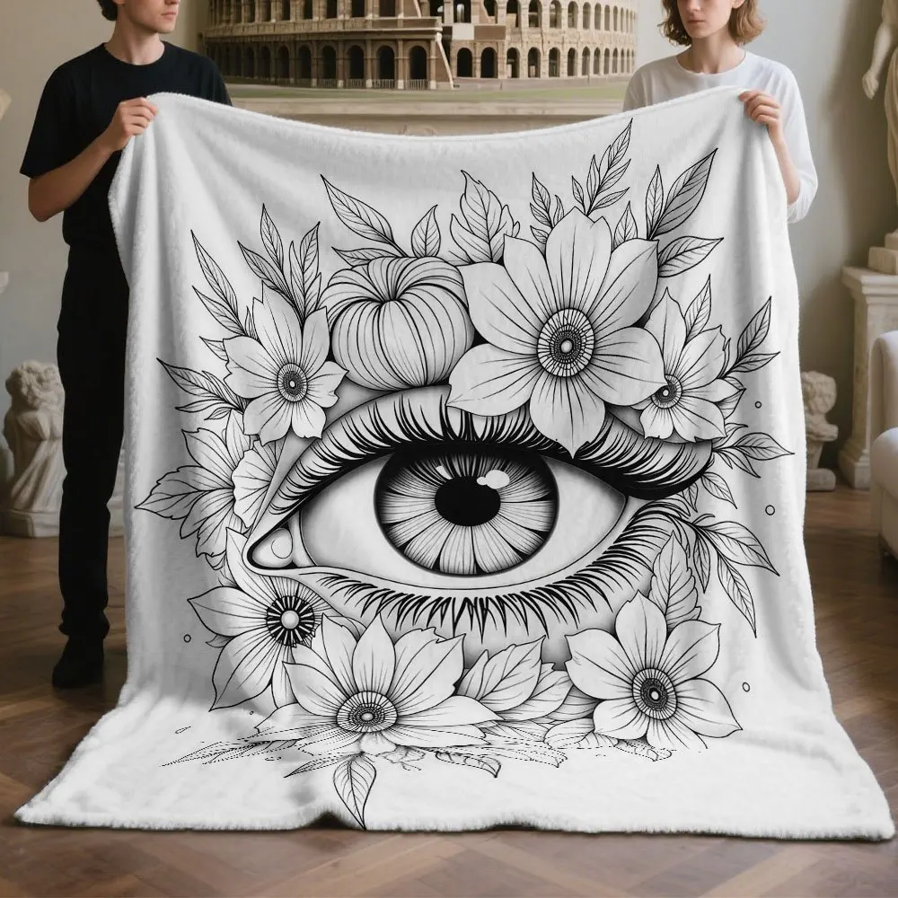 Black White Line Art Throw Blanket  Multiple Sketch Pattern Collection Hand Heart Floral Nature Decor for Sofa Bedroom Blanket
