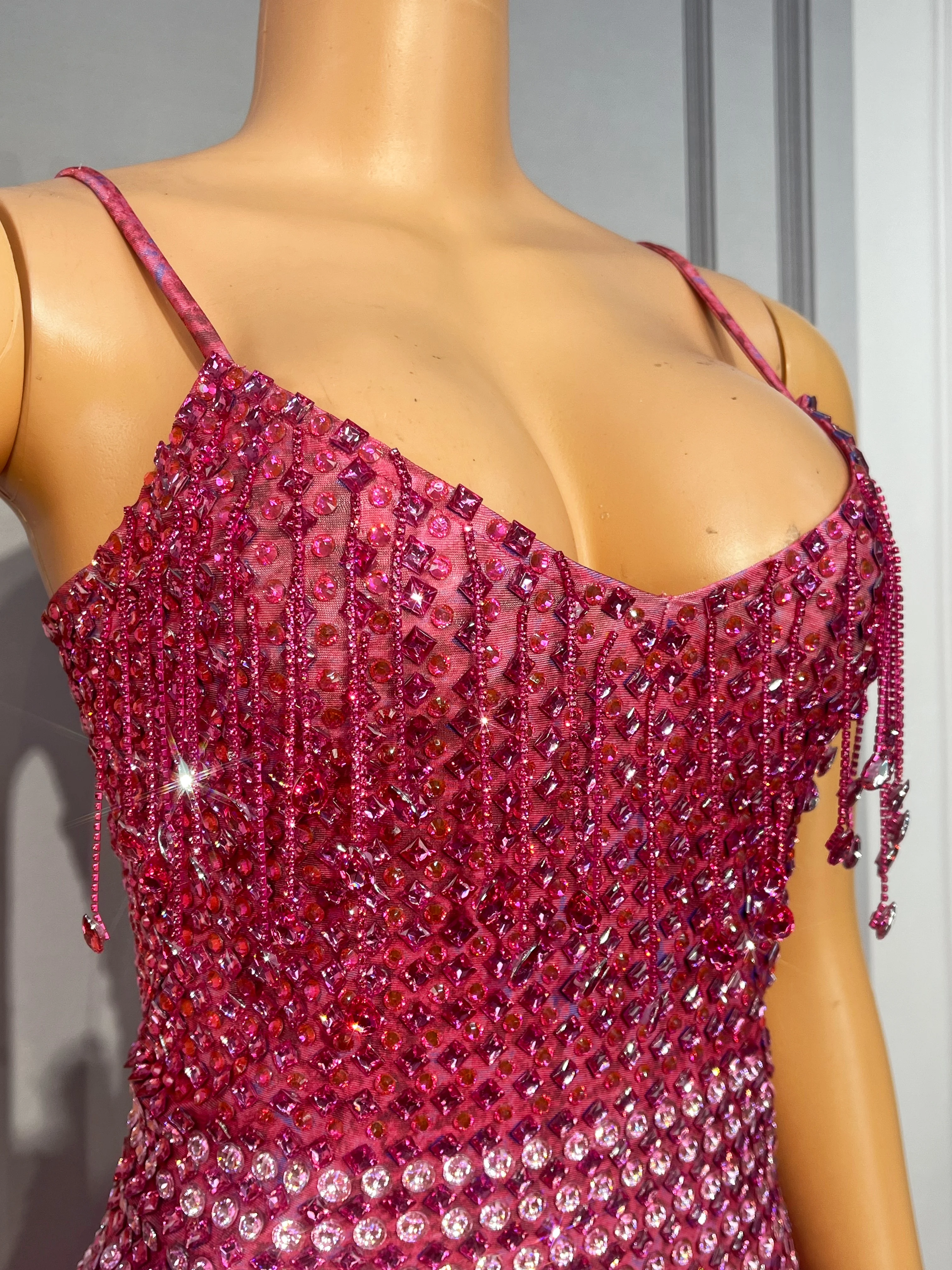 New Flashing Crystals Chains V-neck Trim fit Suspenders Dress Women Birthday Celebrate Evening Gown Fashion Show Outfit Fenhupo view 4
