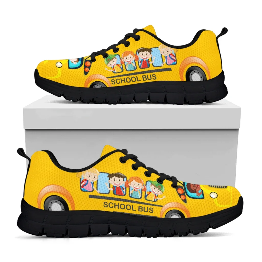 Yellow School Bus Design Casual Shoes Model Design Black Moccasins Demand Custom Breathable Lace-up Shoes Sneakers