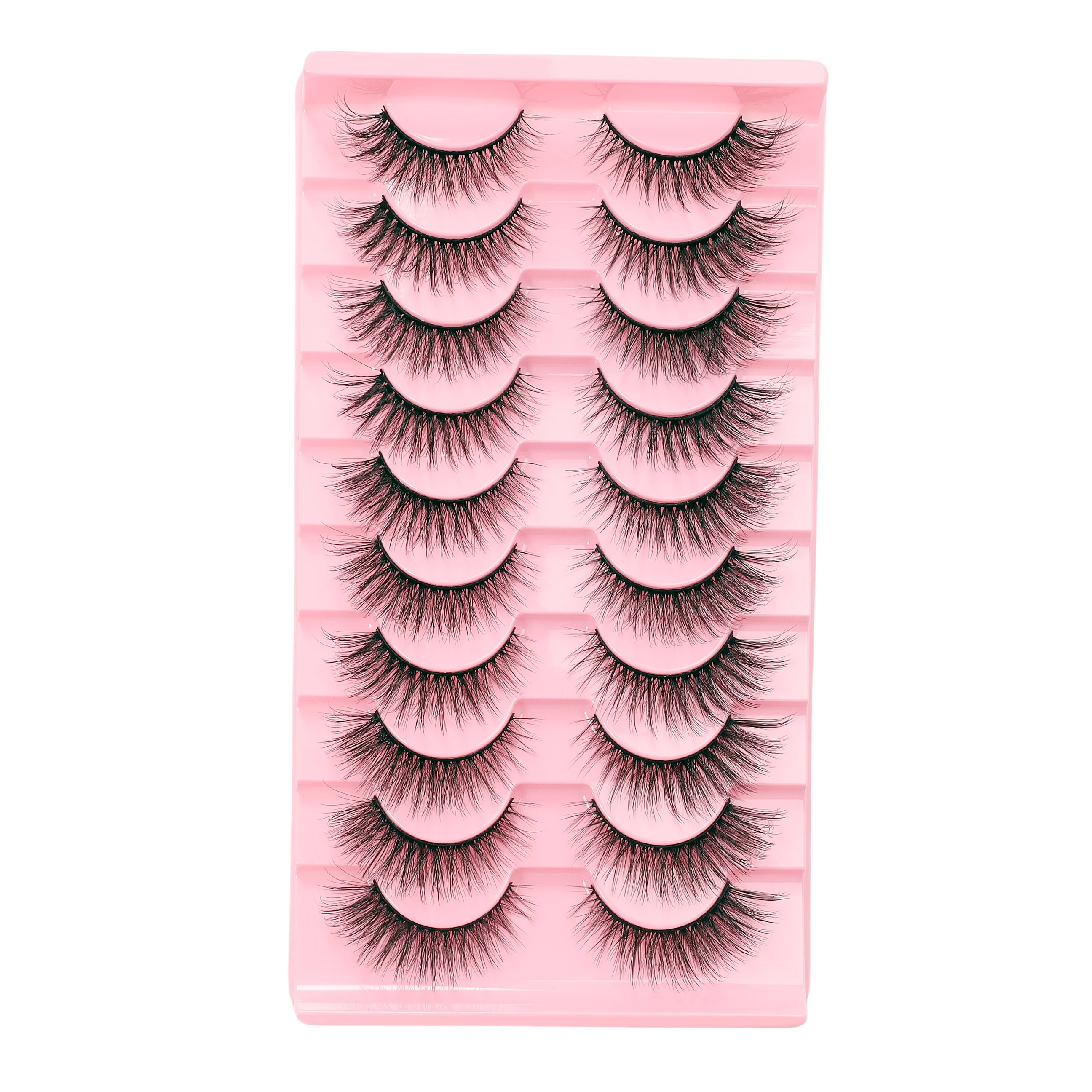 Cat Eye natuurlijke make-up valse wimpers, pluizige krullende feeënsimulatiewimpers, herbruikbare 10-paars set