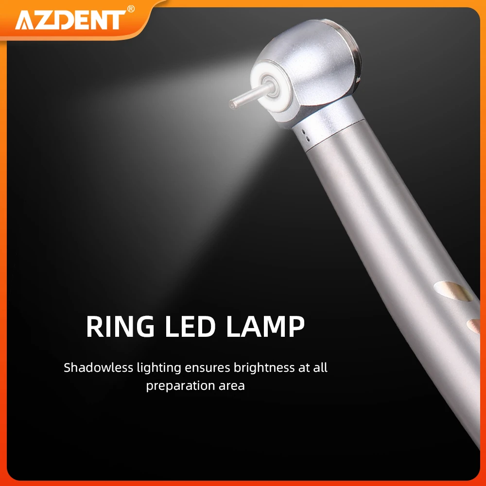 AZDENT-anillo Dental con LED integrado, pieza de mano de alta velocidad, rodamiento de cerámica, cabezal estándar, botón pulsador de 2/4 agujeros