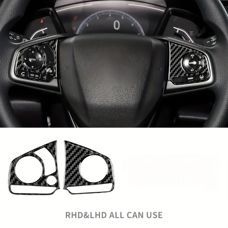 Compatible with The 10Th Generation for HONDA Civic Models 2016-2021, Car Interior Steering Wheel Carbon Fiber Stickers