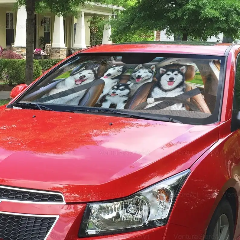 Parasol de husky para parabrisas de coche, decoración de husky, Regalo para marido, protección solar