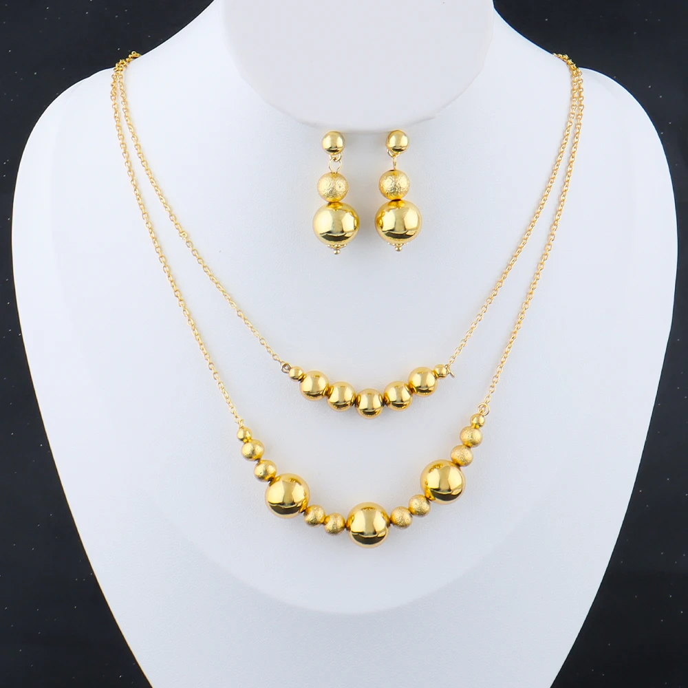 

French Gold Plated Round bead Necklace Charm Earrings Set for Women Girl Light Luxury Gold Color Jewelry Gift for Party Wedding