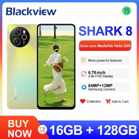 Mobile Phone Blackview  Shark 8 BAR Android 13 16GB(8+8) 128GB Heio G99 6.78'' 120Hz 2.4K Display 5000mAh 64MP Camera Android 13