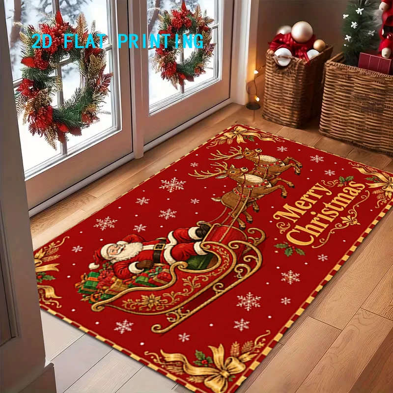 Winter Santa Sleigh Gift Scene Kitchen Drying Pad Absorbent Dish Mat Washable Countertop Holiday Decor