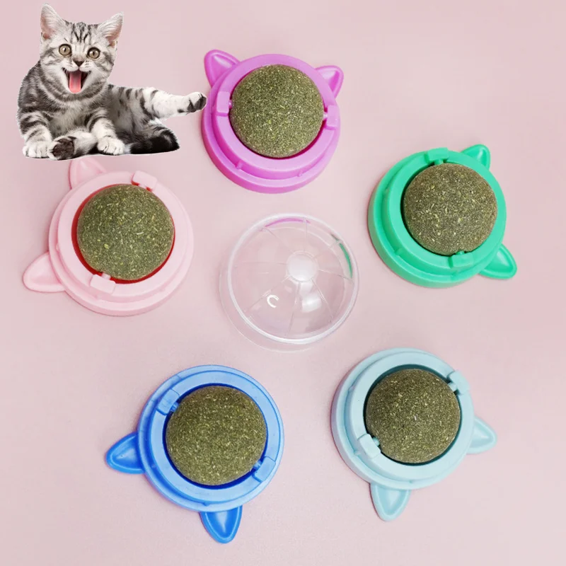 1Pcs Natural Catnip Cat Wall Stick-on Ball Toy Treats Healthy Removes Hair Balls to Promote Digestion Grass Snack Pet Supplies