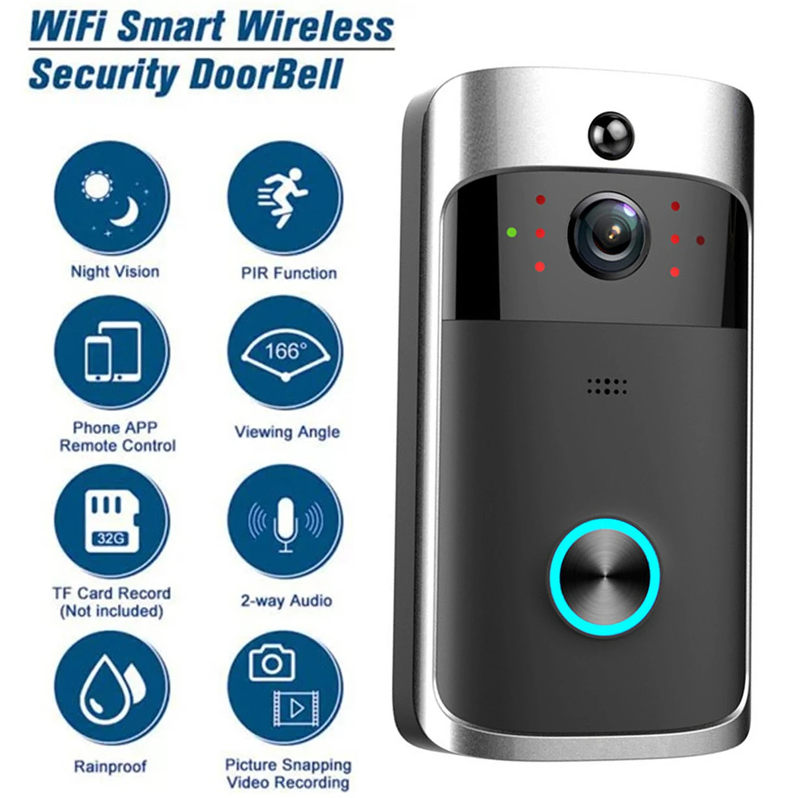 Video Doorbell Camera 720P HD WIFI Doorbell Camera Security Motion Detector for Apartments Door Bell Ring Security Cameras