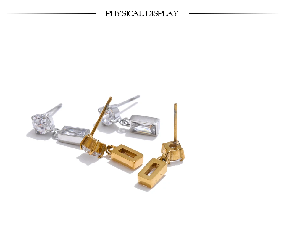 Yhpup High-Grade AAA Cubic Zirconia Rectangle Drop Earrings 2025 Stainless Steel Delicate Korean Style Daily Jewelry Gift