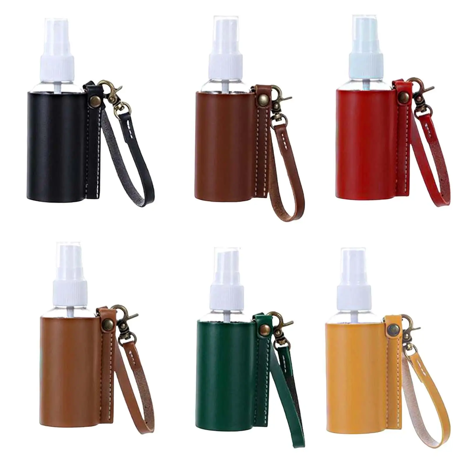 Small Empty Bottle with PU Leather Case with Hook Keychain Mini for Office