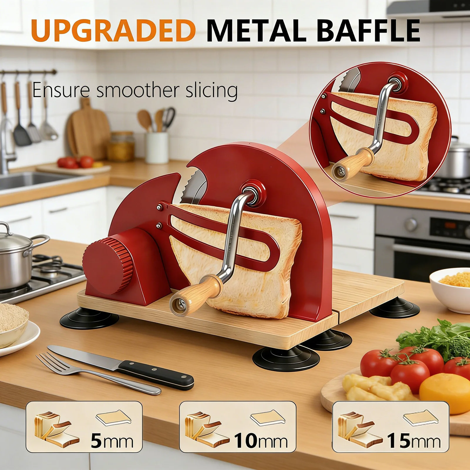 Manual Bread Cutter Adjustable Thickness Evenly Slicing Stainless Steel Hand Crank Slicing Tool for Homemade Sourdough Bread