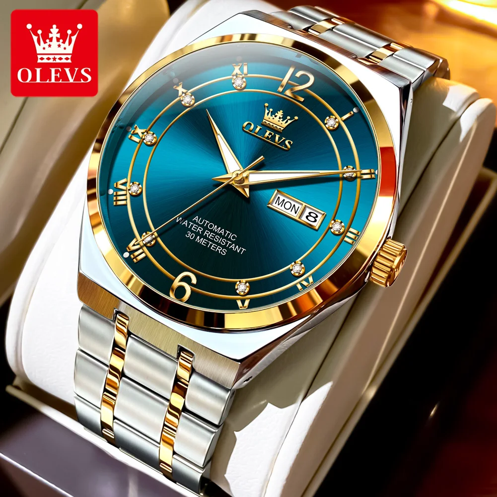 OLEVS Watch Mens Watch Mechanical Watch Waterproof Stainless Steel Week Date Original Luxury Watches For Man Gifts Reloj 7068