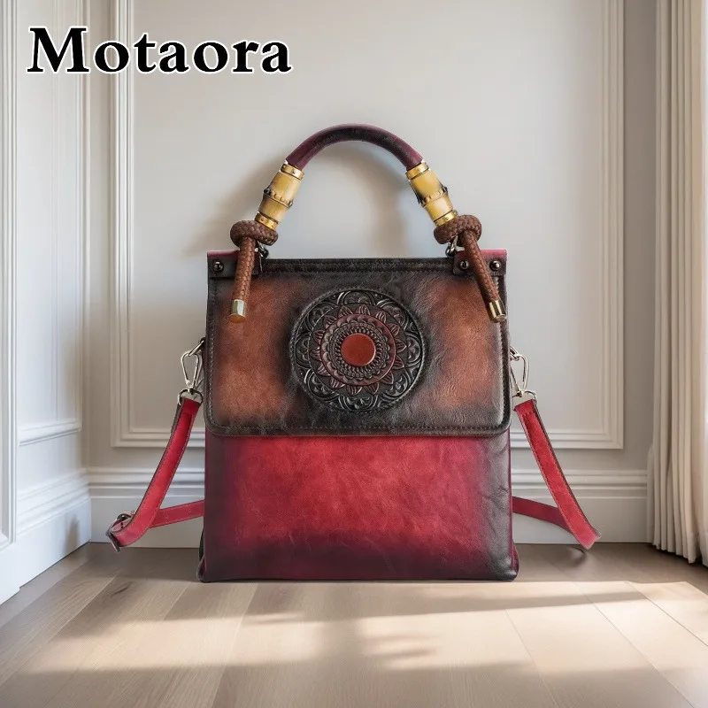 

Vintage Women's Bamboo Handle Bag Magnetic Closure, Embossed Leather Crossbody Shoulder Purse MOTAORA Fashion Handbag 2025 NEW