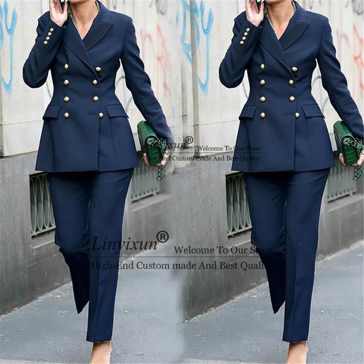 

Ladies Women's Casual Suit Double Breasted Elegant Formal Pants 2-piece Set Office Uniform Style Female Trouser