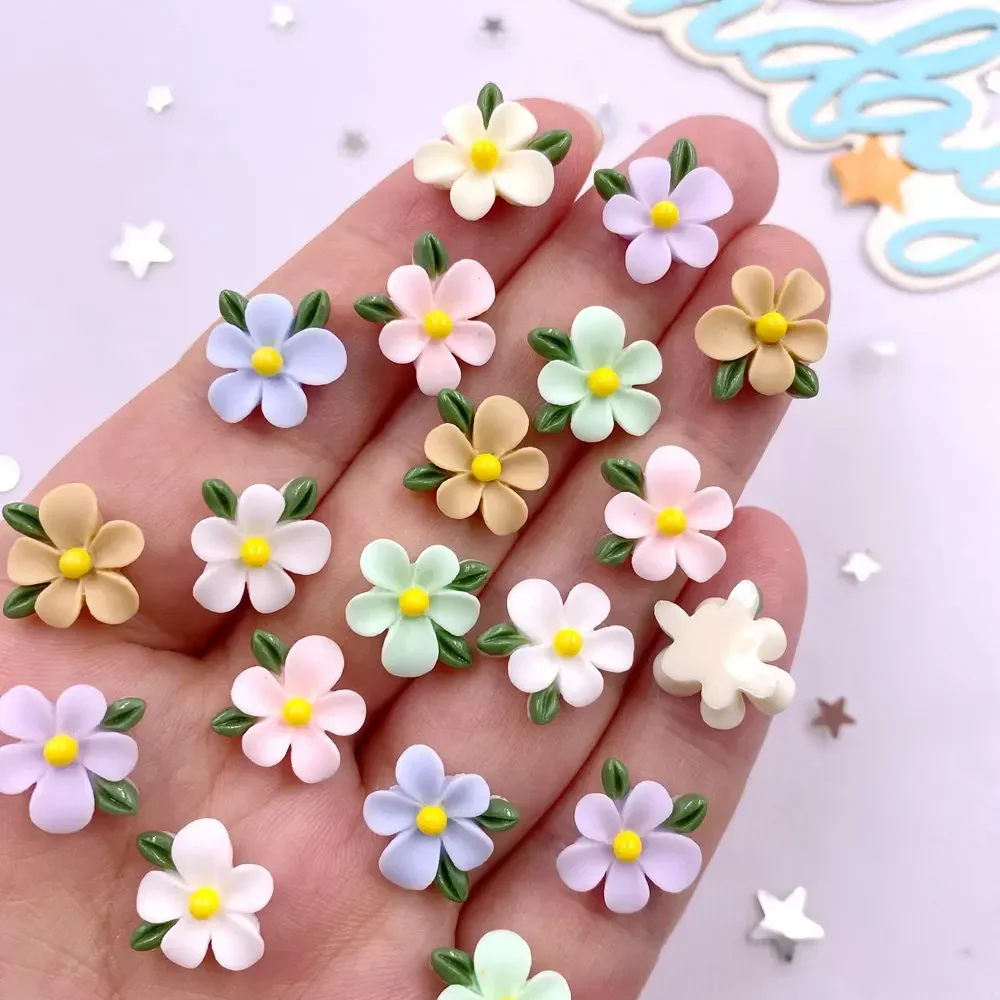 50pcs Resin Colorful 3D Cute Leaf Flower Flat back Rhinestone Scrapbook DIY Wedding Applique Decor Jewelry Accessories Crafts S1