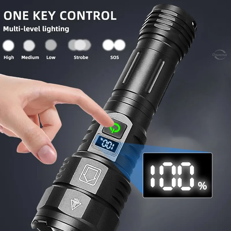 Upgrade 3500M Ultra Powerful Flashlight Rechargeable LED Laser Flashlight High Power Digitals Display Torch Super Bright Lantern