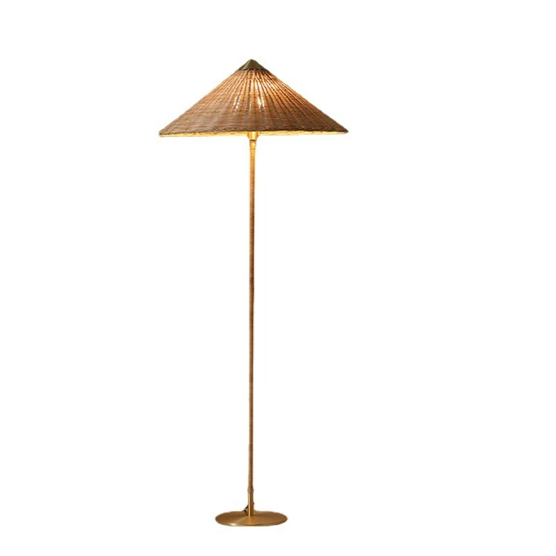 Medieval Wabi-Sabi Wind Floor Lamp Hand-Woven Rattan Living Room Lamp Retro Zen Atmosphere Floor Lamp
