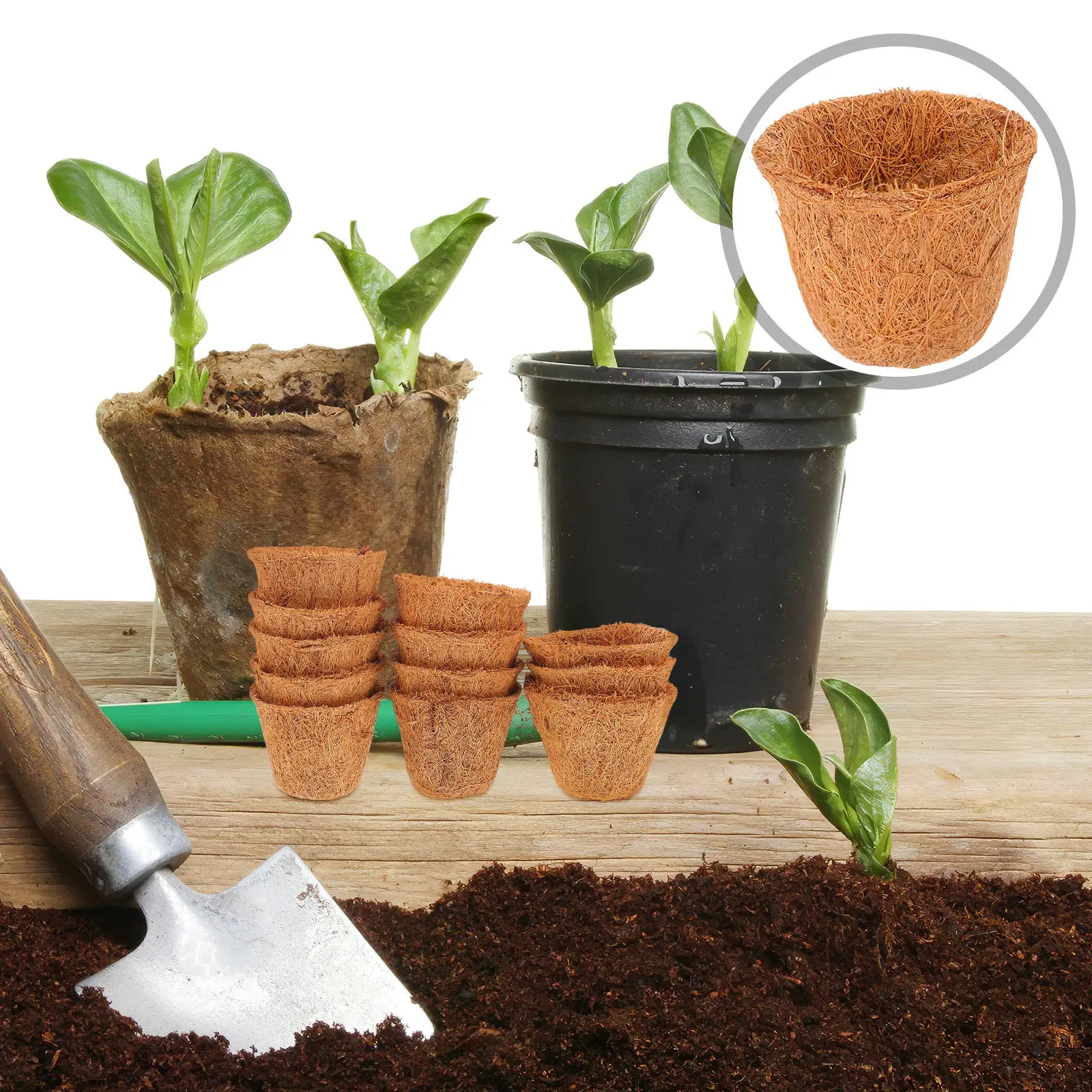12Pcs Coconut Fiber Liner Natural Coir Succulent Plant Pot Breathable Nursery Basket for Garden Flowers Planting