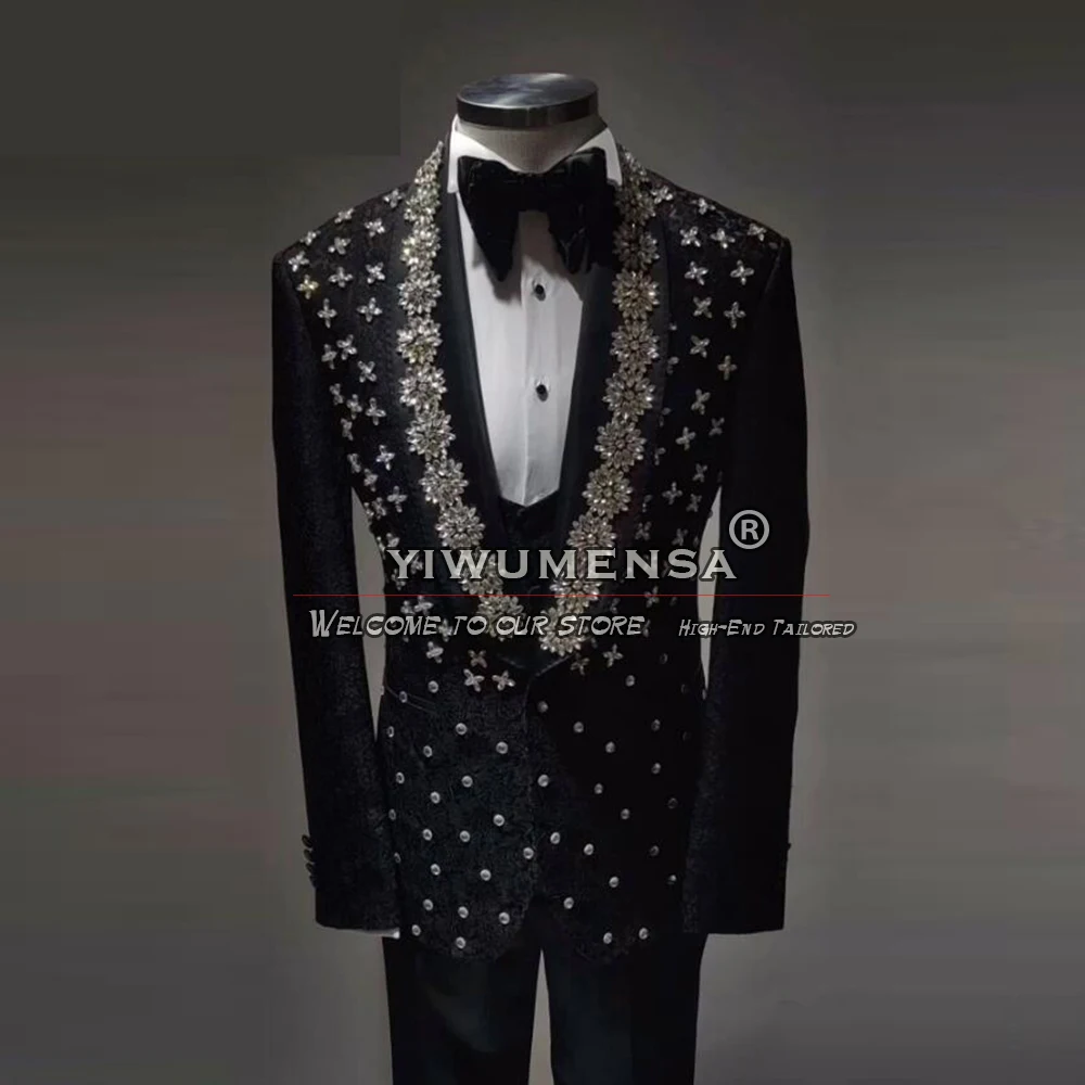 Unique Design Jewelry Ornament Suits Men Formal Banquet Male Dinner Groom Wedding Tuxedos Customized 3pcs Slim Fit Costume Homme