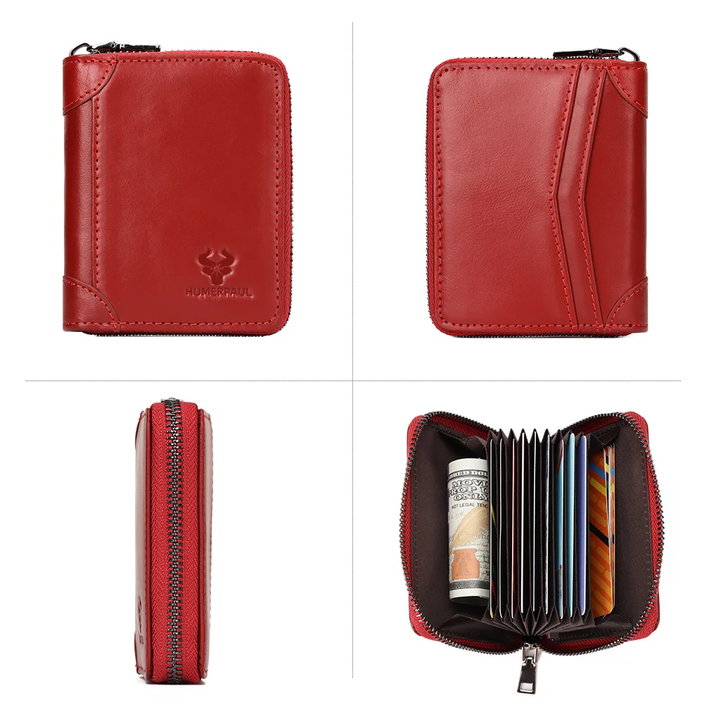 محفظة جلدية أصلية 100% مع فتحات بطاقات متعددة، حقيبة بطاقات الائتمان الصغيرة للسيدات والأعمال التجارية وبطاقة الهوية وحقيبة العملات المعدنية للرجال