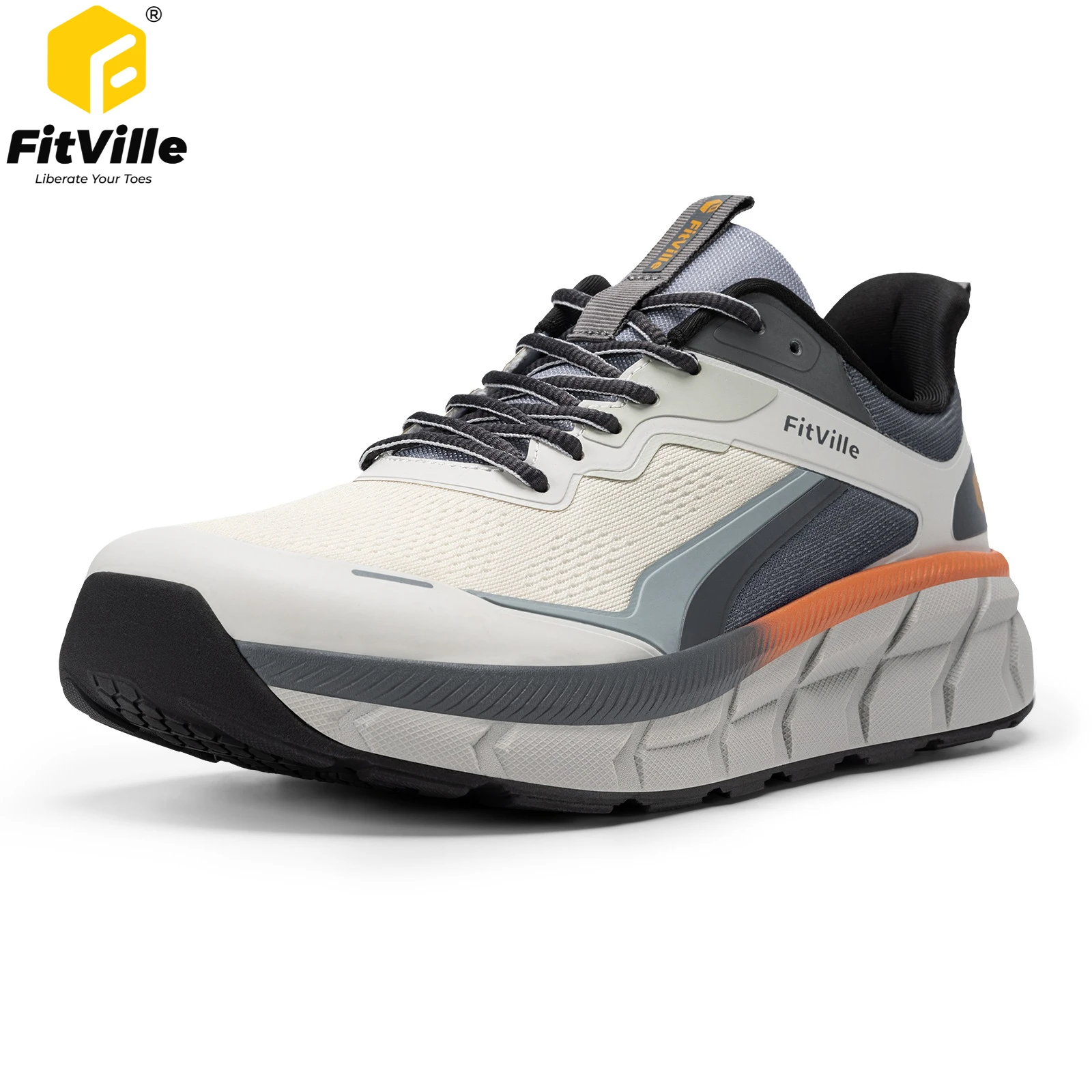 FitVille Sports Sneakers Extra Wide Toe Box Running Shoes Breathable Cushion Jogging Shoes for Men Comfort Arch Support Non-slip