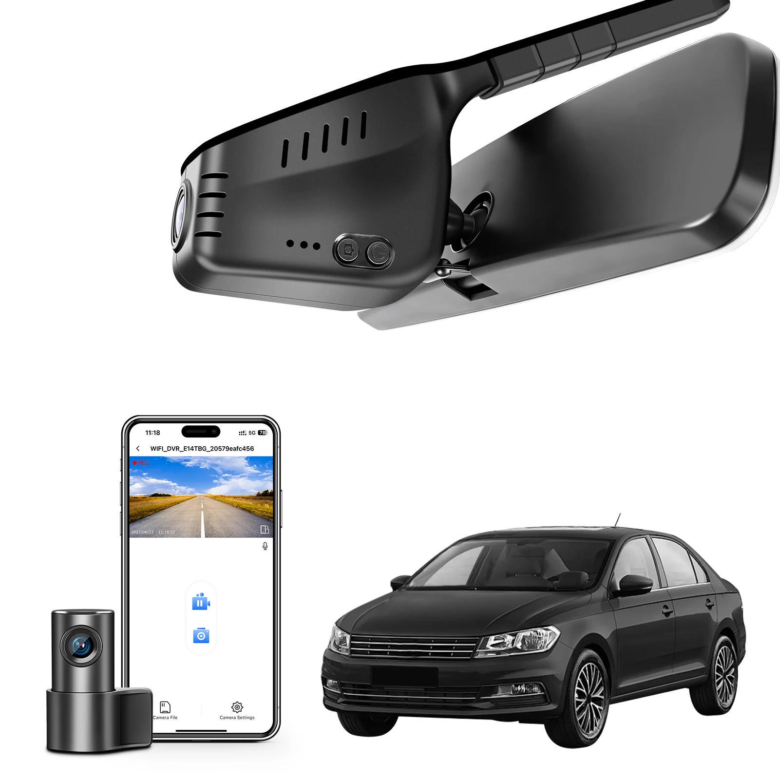 4K Dash Cam For Fits Volkswagen Rearview Mirror Base Without Sensor Cover (Model A) Car Recorder WiFi APP GPS 64GB/128GB TF Card