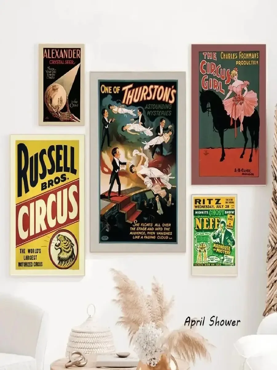 Vintage Circus Magician Kellar Clown Posters Canvas Wall Art Prints for Bar Cafe Room Home Decor Unique Whitepaper Design