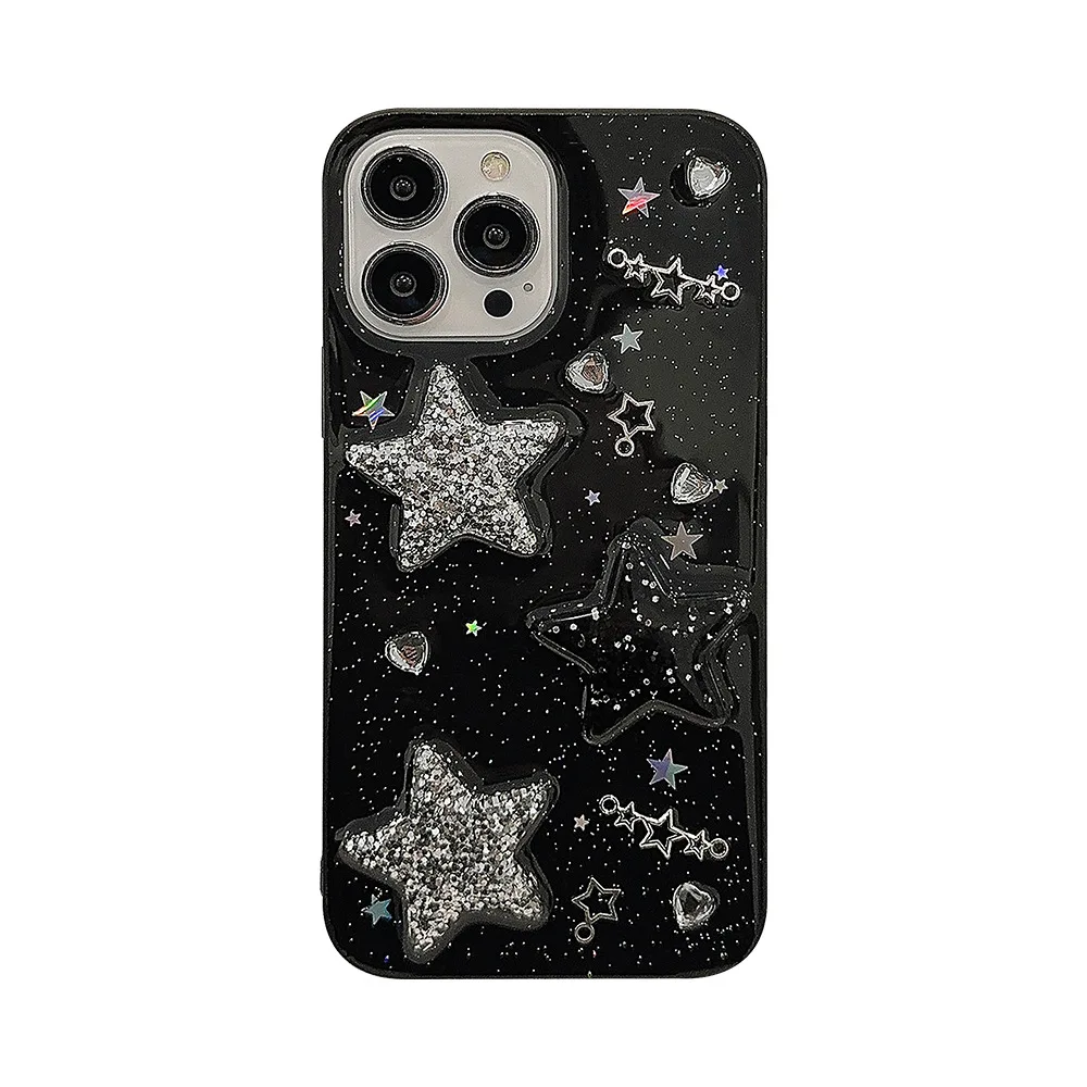 Black 3D Sparkling Pink Star Phone Case For Iphone 15 14 13 12 11 Pro Max X XR XSMAX 7 8 Plus SE TPU Case Cover New Products