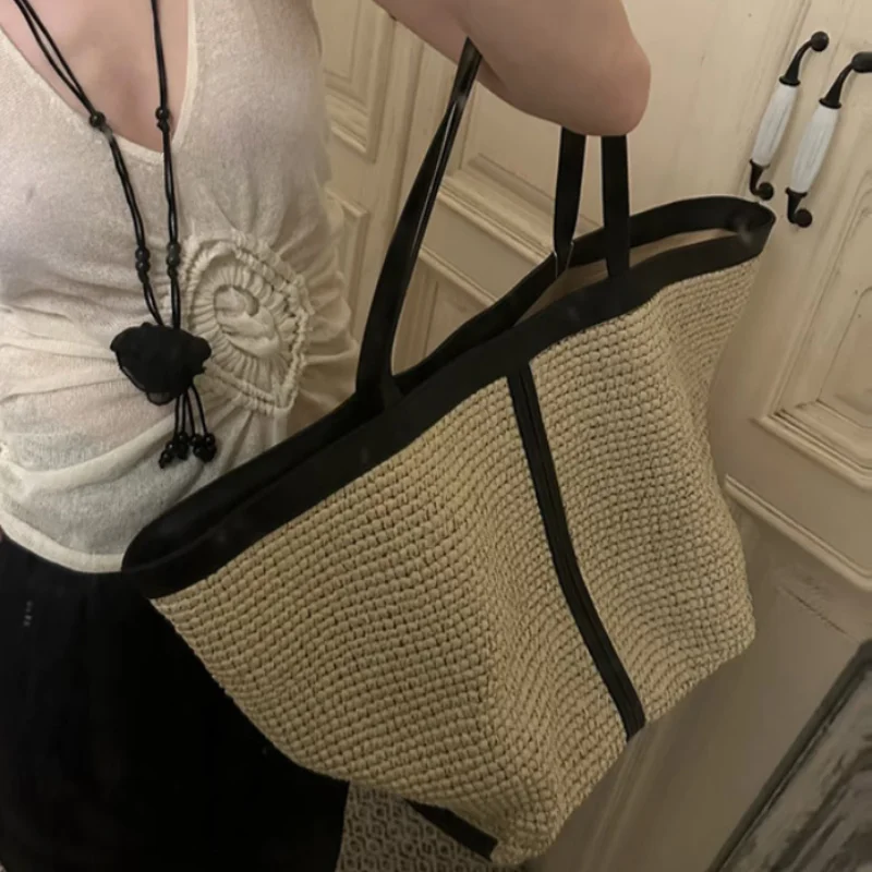 

Summer Brand Straw Bag High-end Luxury Large Capacity Tote Bag Travel Holiday Beach Bag Commuting Ladies Handbag Shoulder Bag