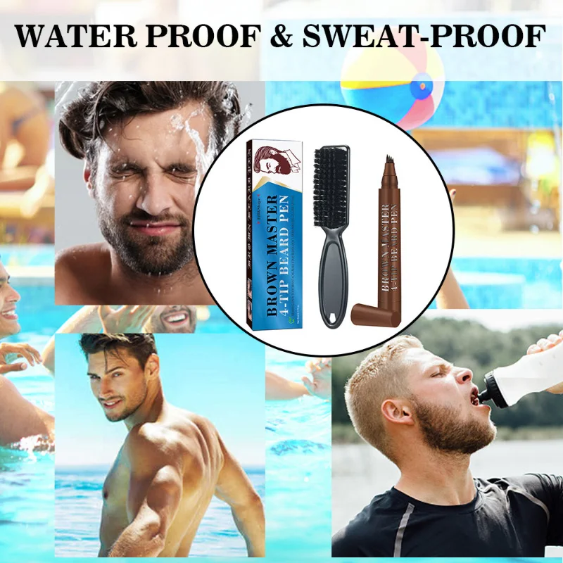 Beard Filling Pen Facial Beard Shaping Enhancer With Brush Waterproof Black Brown Coloring Pencil Men Cosmetic Styling