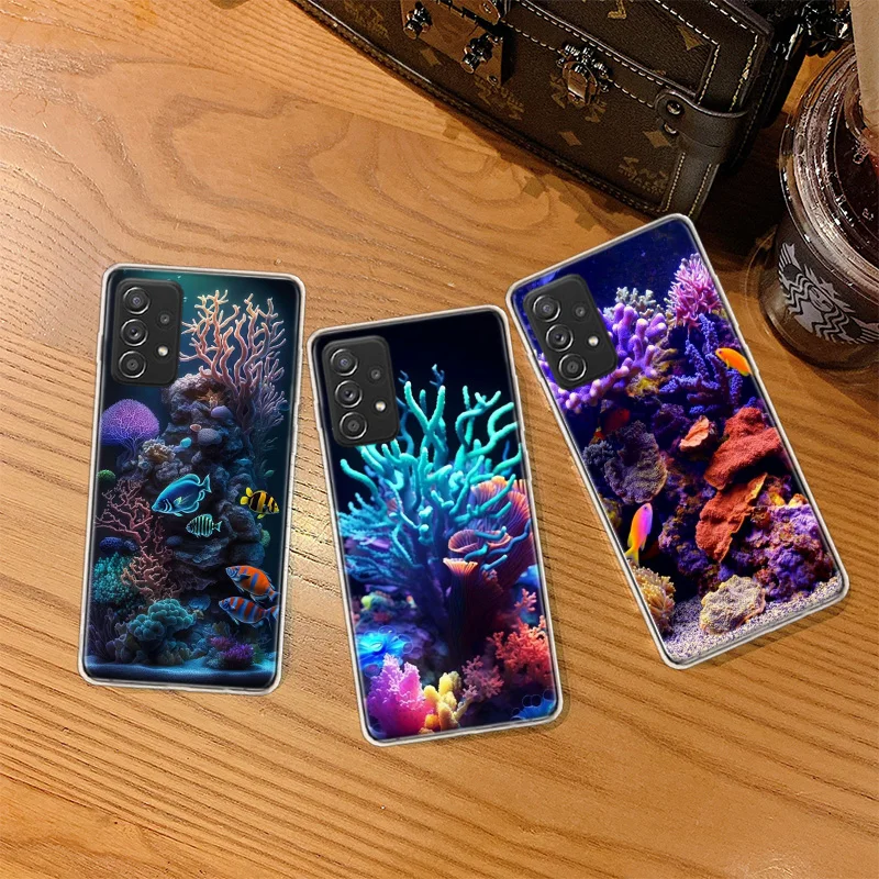 Coral Reefs and Their Small Fish Phone Case For Galaxy S23 S20 FE S21 Plus Samsung S24 S22 Ultra TPU Pattern S10 S10E S9 S8 Cove